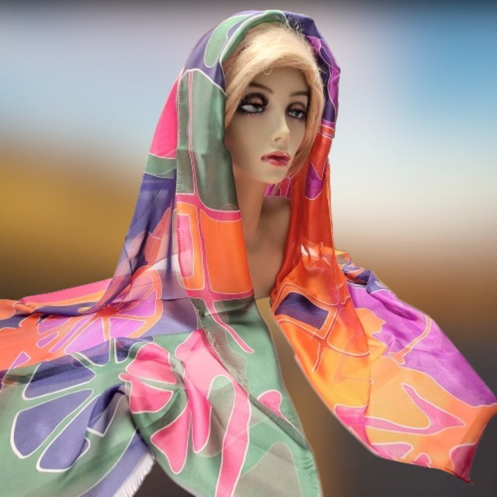 COLORFUL Silk Rectangular Scarf - Picture 1 of 7